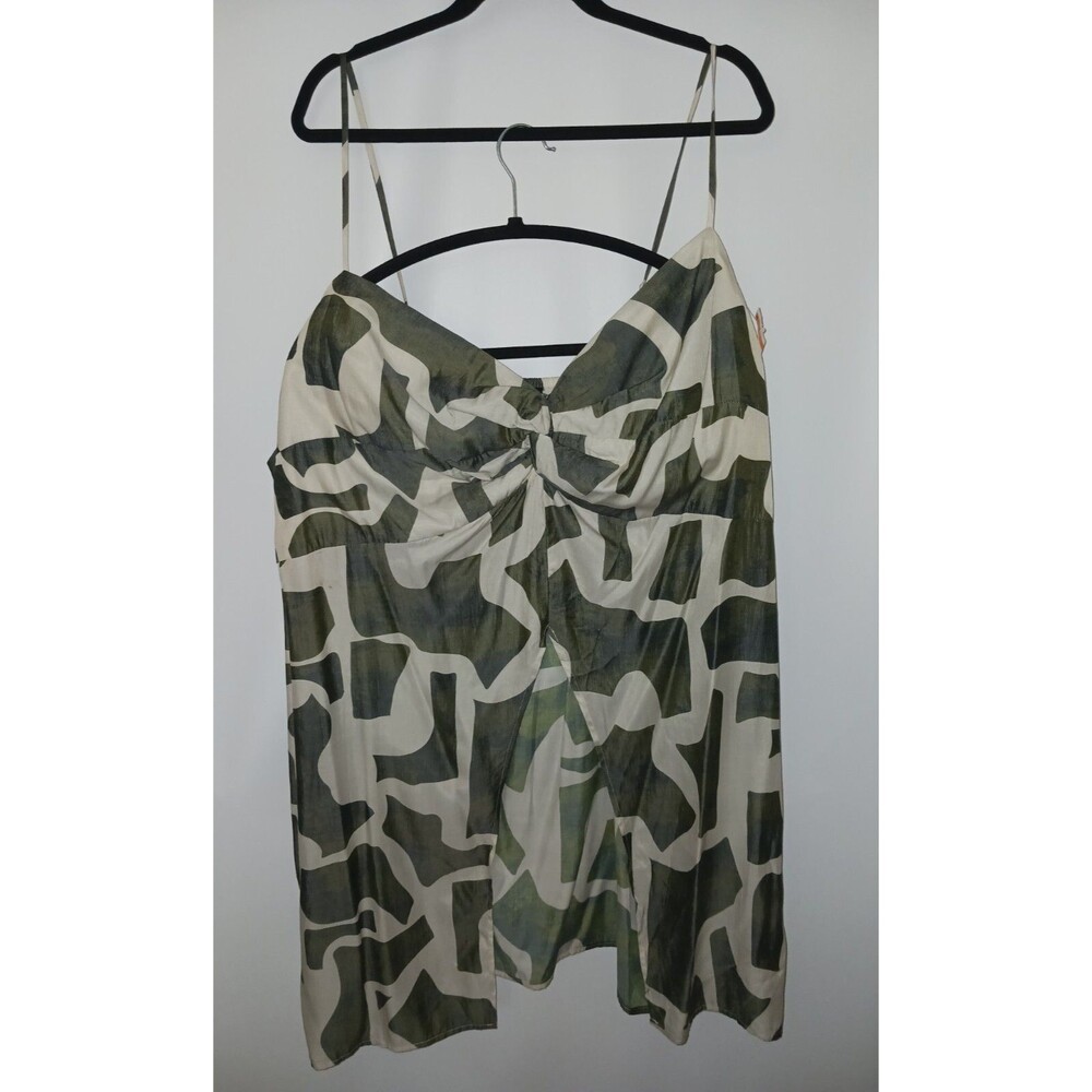 Eloquii Top Women's 26 Twist Bodice Long Tank w/ Split Sandblocks Green White